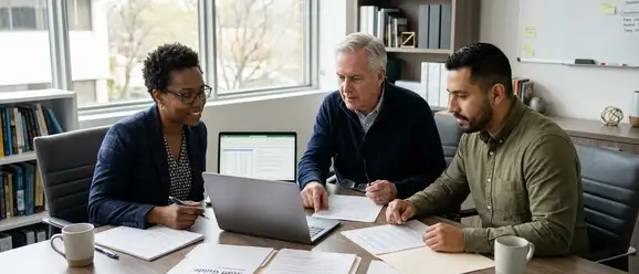 Church leadership team reviewing denominational AI guidance for technology decisions